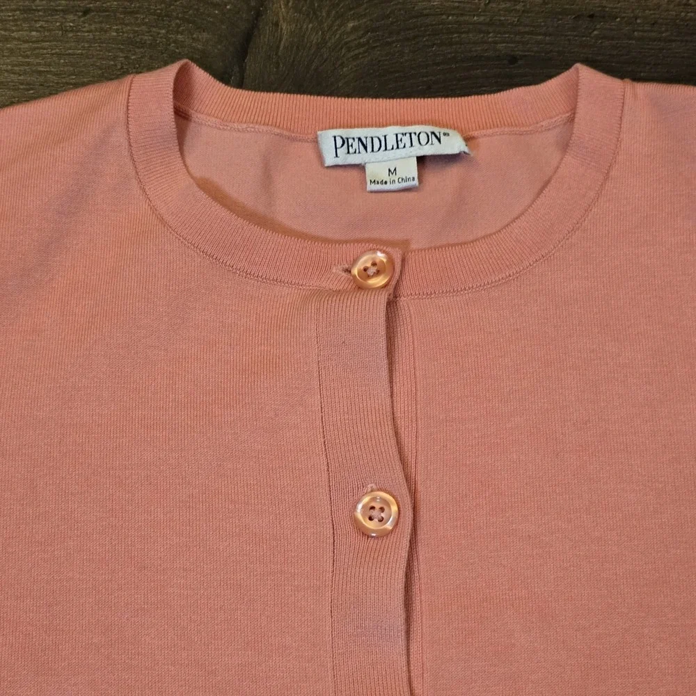 Pendleton Sweater Womens Medium Pink‎ Peach Cardigan Silk Blend Button Work - Picture 3 of 9